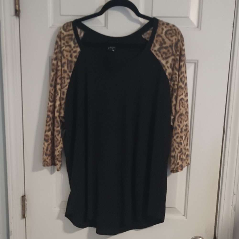 Torrid Black Top with Leopard Print Sleeves